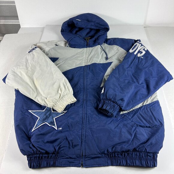 VTG 90s Pro Line NFL Dallas Cowboys Shark Tooth Jacket Extra Large Blue Full Zip - Picture 1 of 16